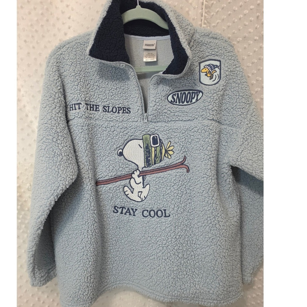Peanuts Snoopy Hit The Slopes Sherpa Fleece Quarter Zip Pullover Blue XL